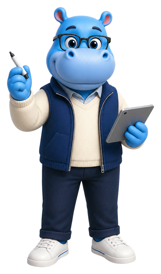 Blue Hippo tutor holding a tablet