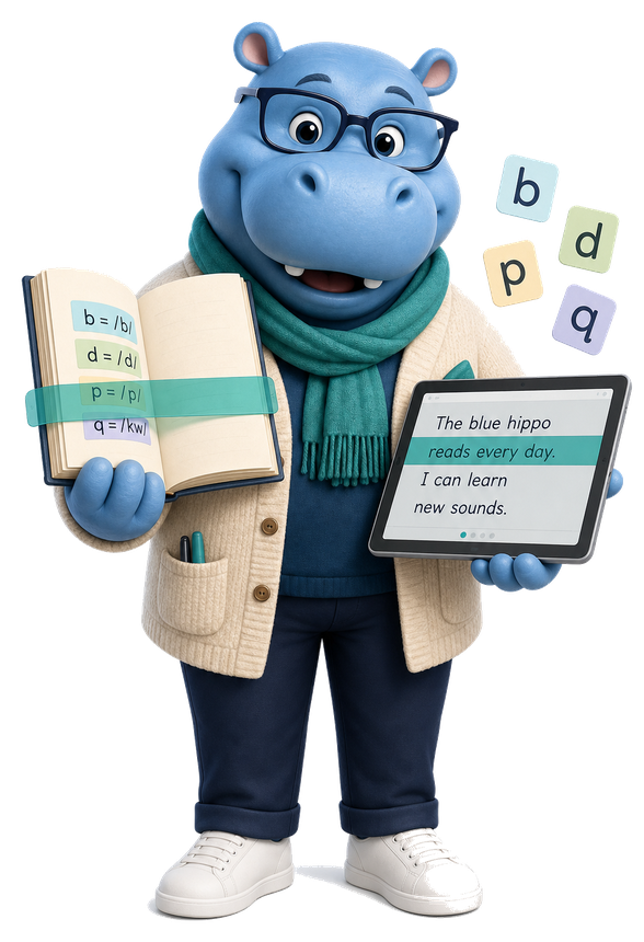 Blue Hippo reading support mascot